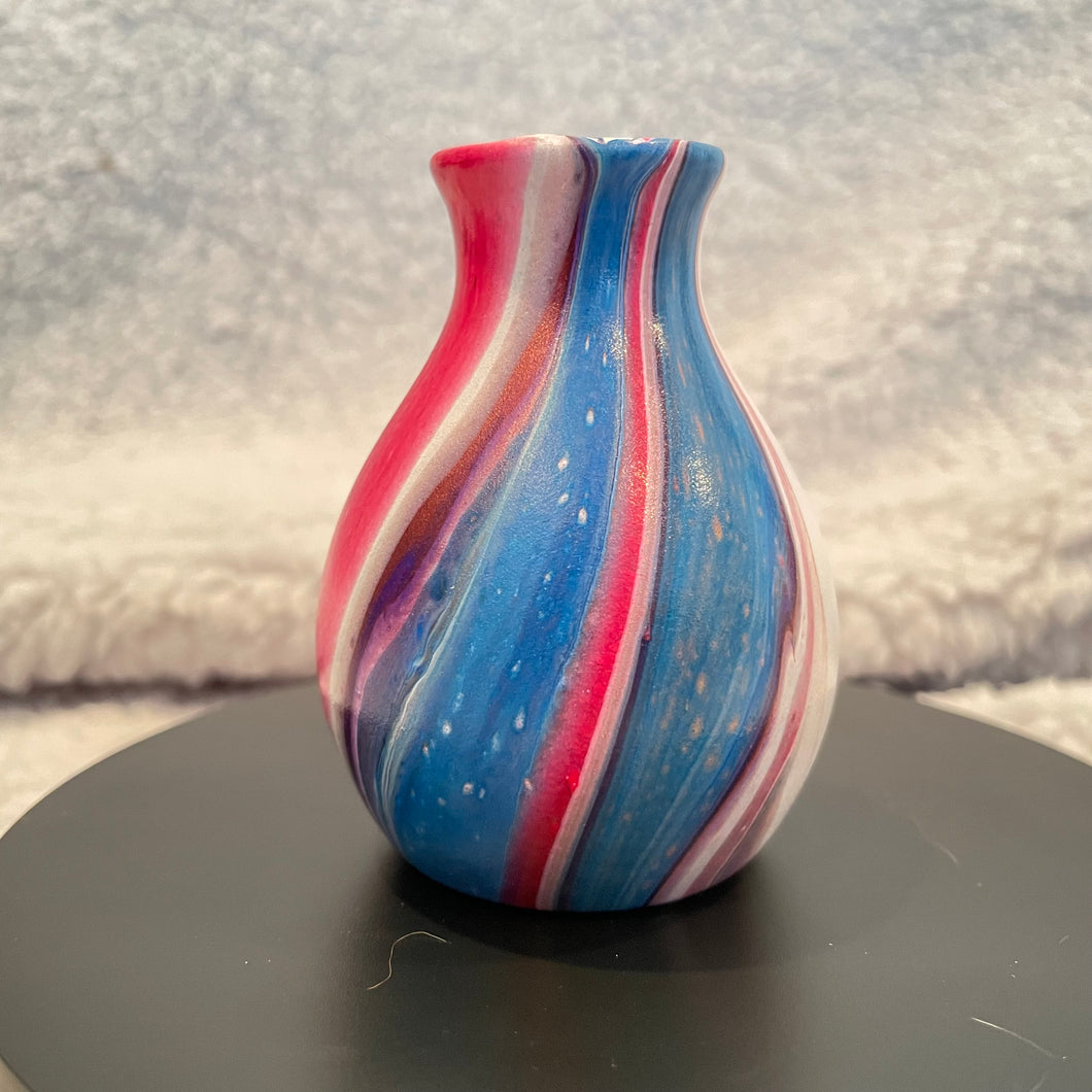 Bud Vase - 3” Tall - Magenta, Blue, Purple, Metallic Copper and White (01)