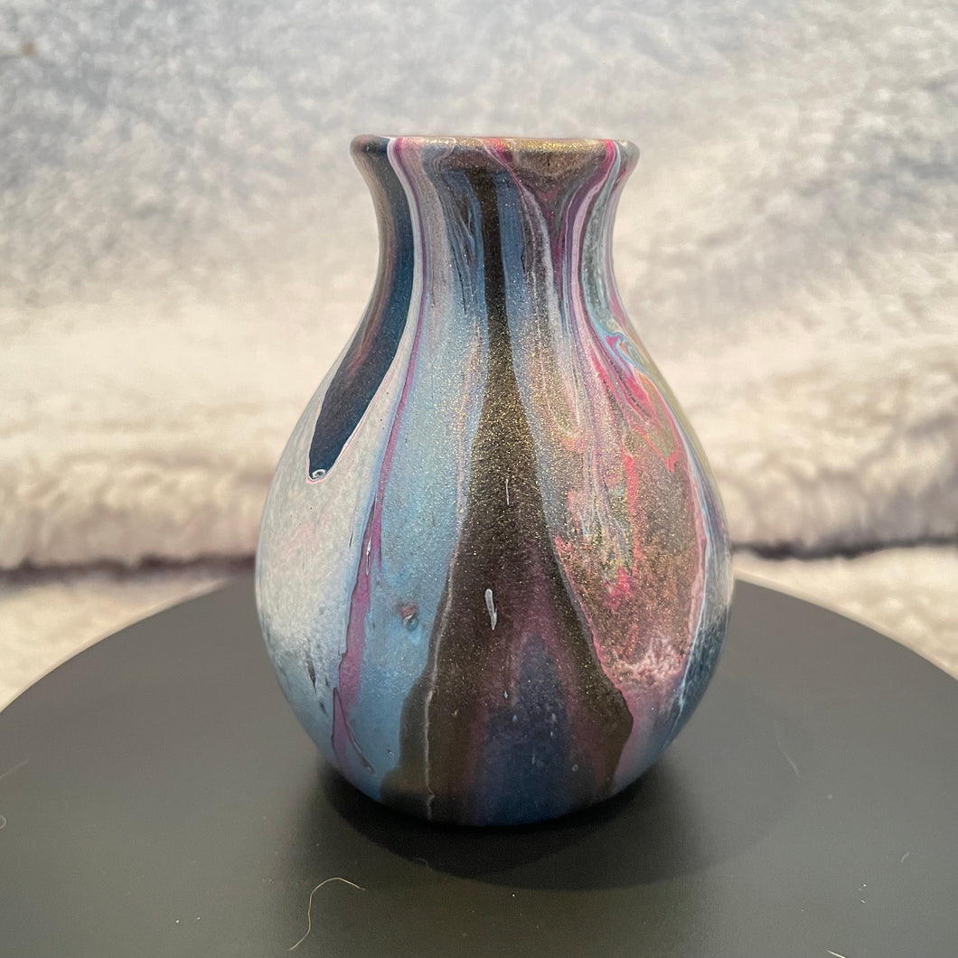 Bud Vase - 3” Tall - Magenta, Blue, Black, Metallic Gold and White (03)