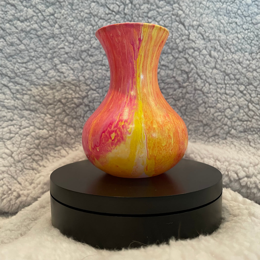 Bud Vase - 4 1/2” Tall - Magenta/Pink, Orange, Yellow and White (02)