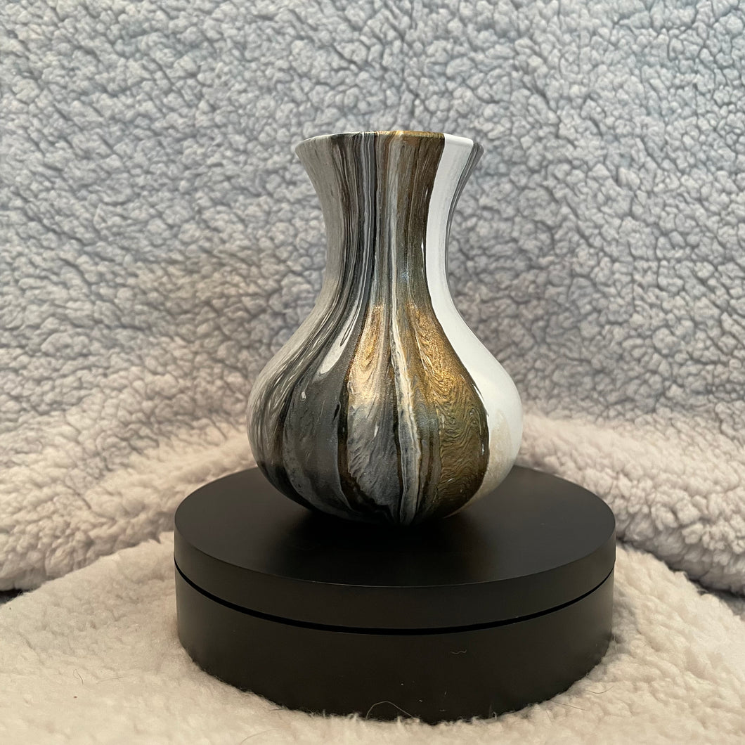 Bud Vase - 4 1/2” Tall - Black, White and Metallic Gold