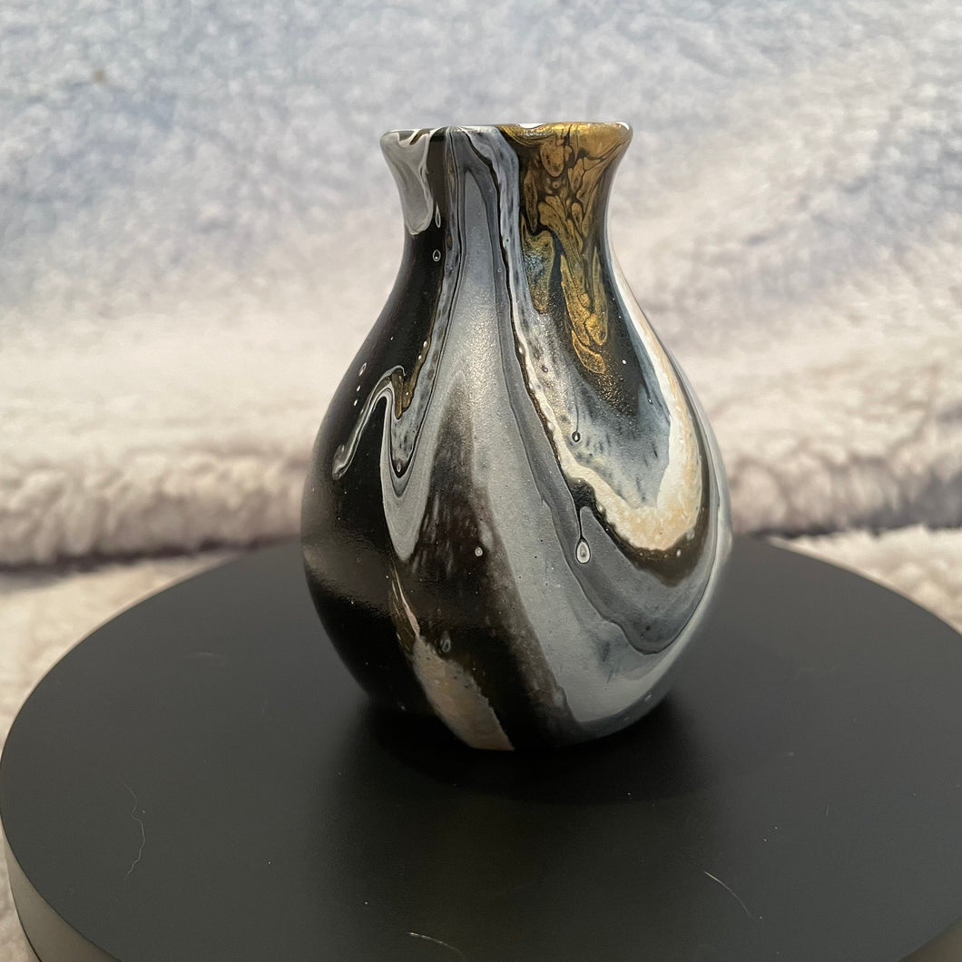 Bud Vase - 3” Tall - Black, Metallic Gold and White (03)