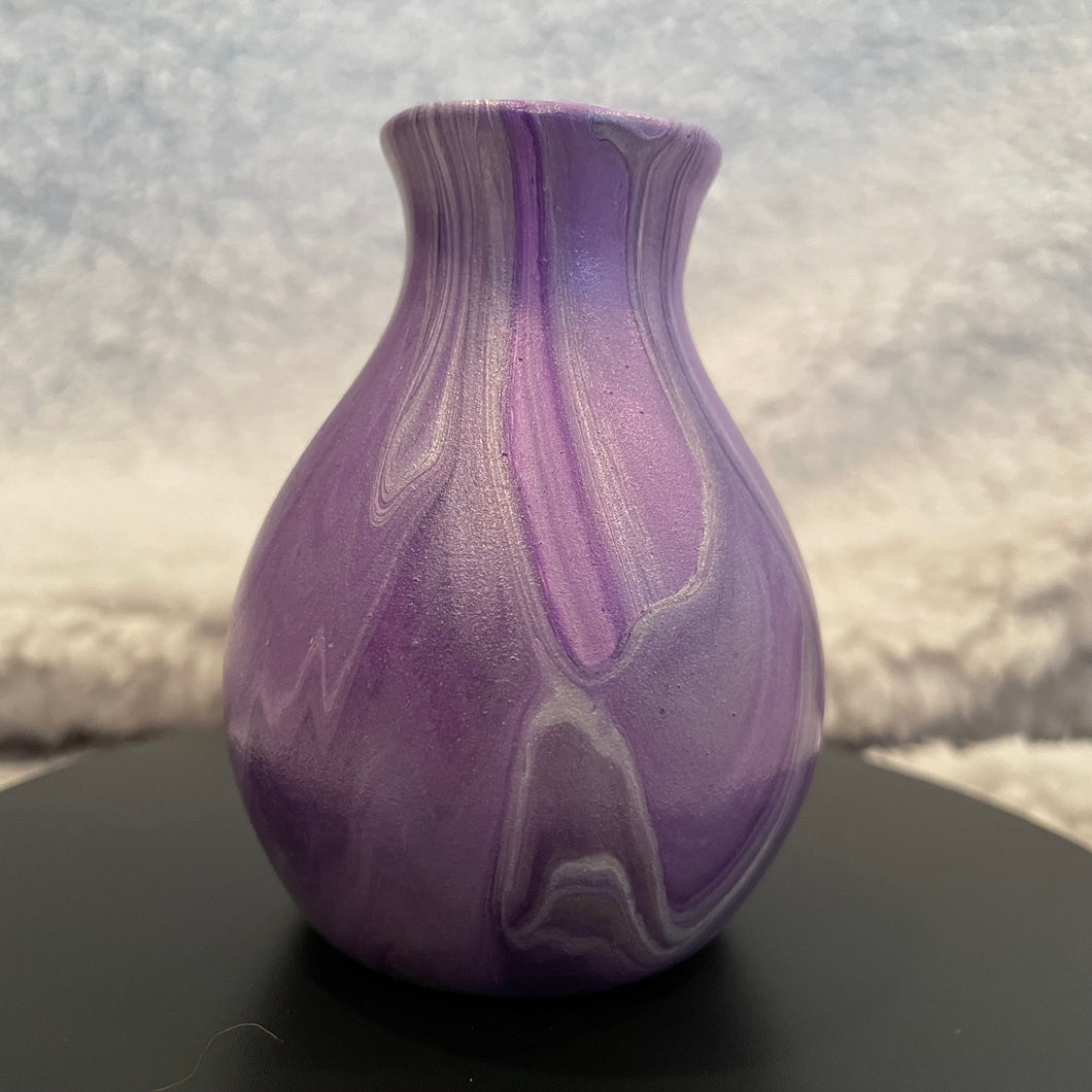 Bud Vase - 3” Tall - Purple, Metallic Silver and White (02)