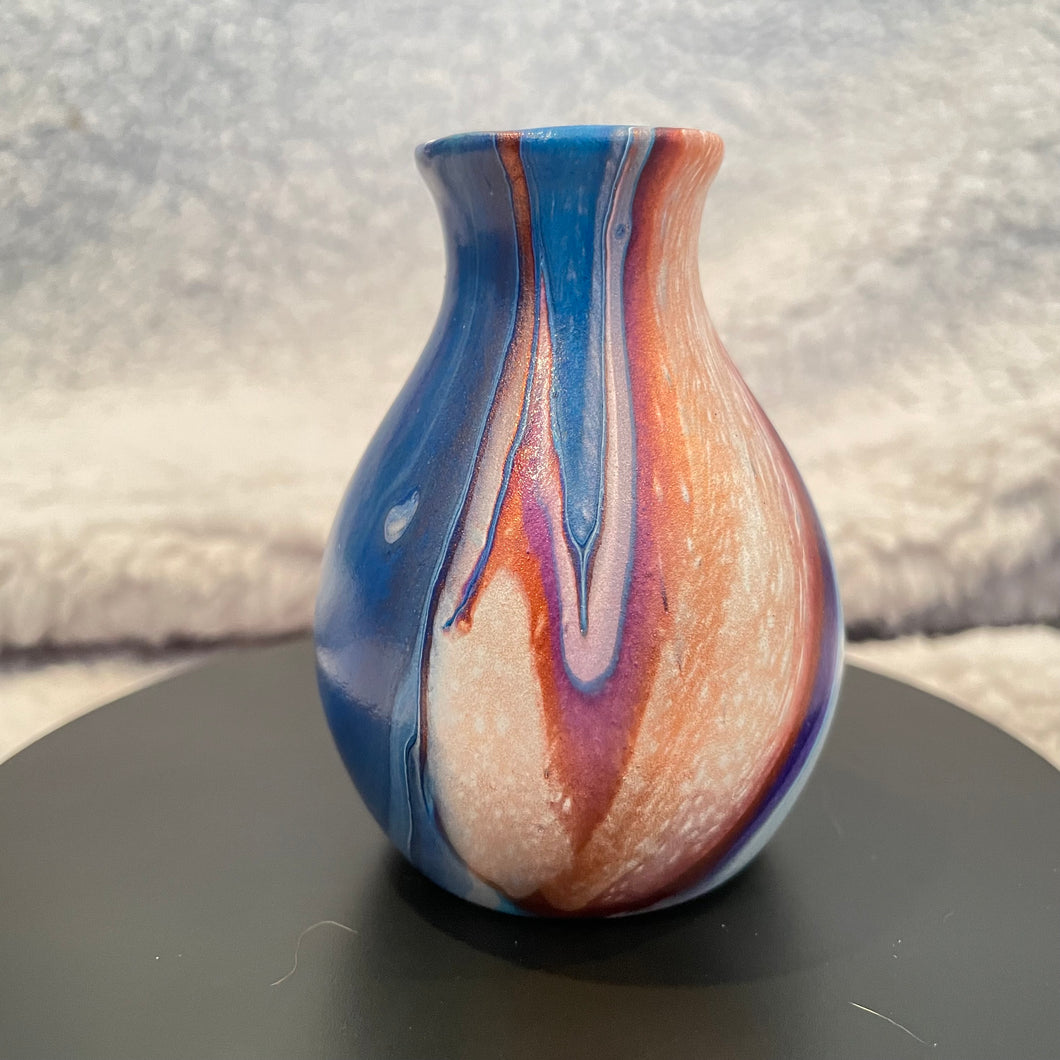 Bud Vase - 3” Tall - Blue, Purple, Metallic Copper and White (02)
