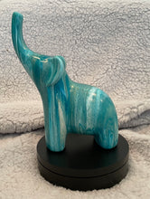 Load image into Gallery viewer, Ceramic Elephant - Teal, White and Metallic Gold - 7 1/2” Tall
