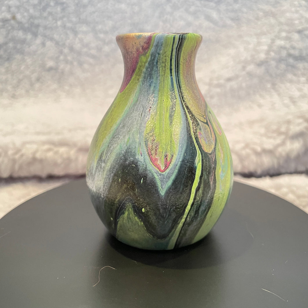 Bud Vase - 3” Tall - Green/Yellow, Magenta, Blue, Black, Metallic Gold and White (02)
