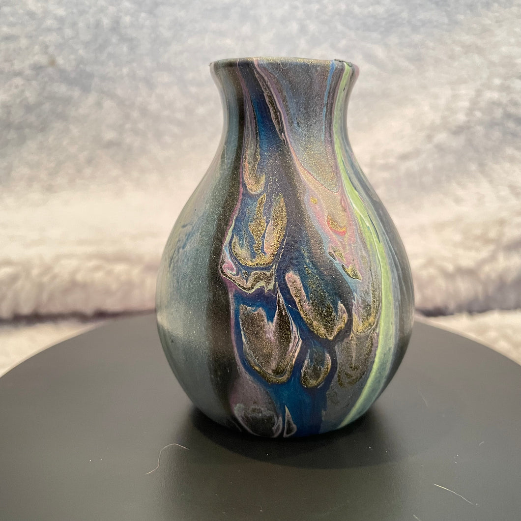 Bud Vase - 3” Tall - Green/Yellow, Magenta, Blue, Black, Metallic Gold and White (01)