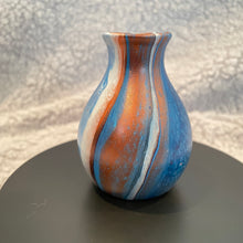 Load image into Gallery viewer, Bud Vase - 3” Tall - Blue, White and Metallic Copper (01)

